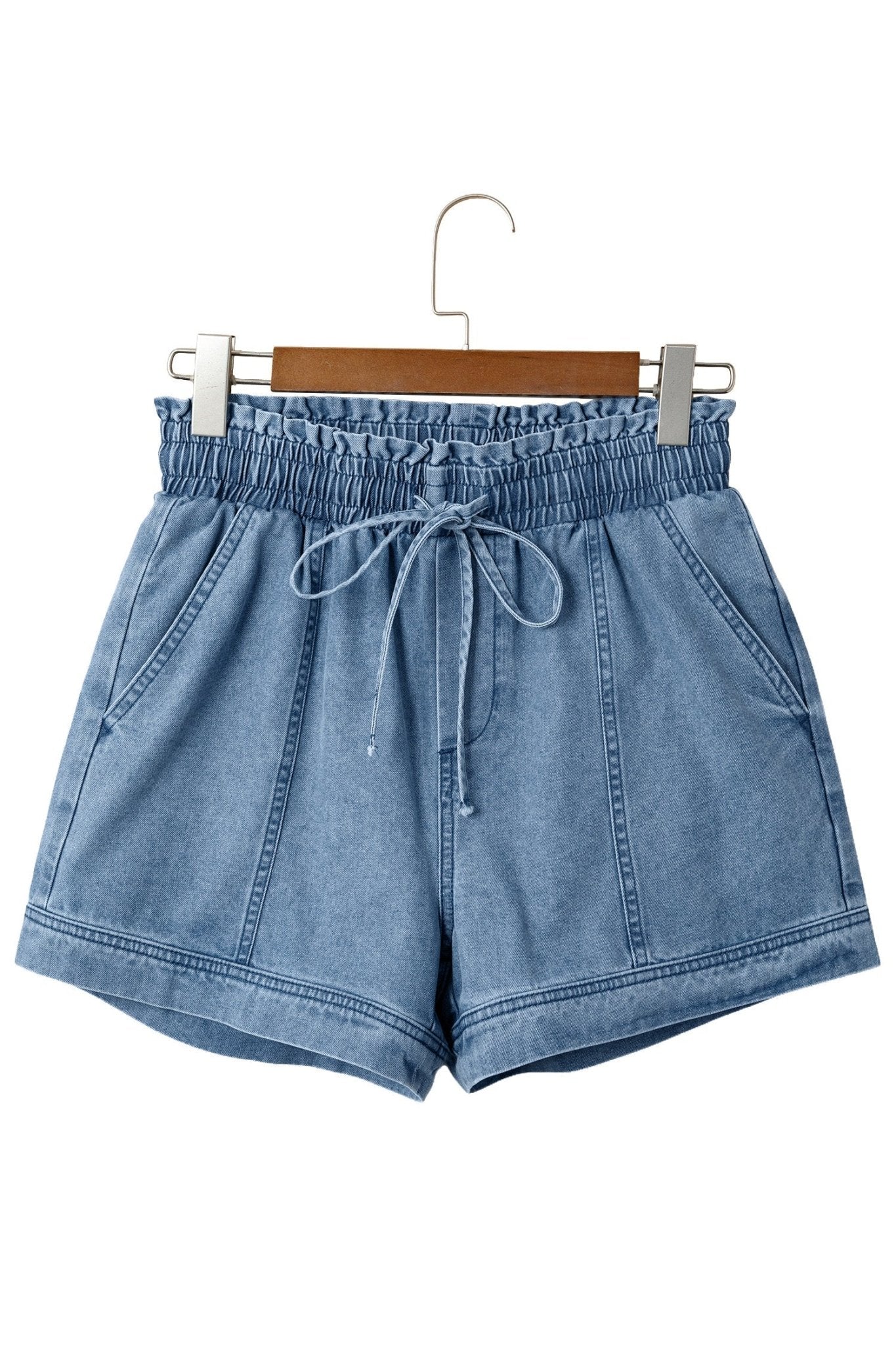 Dusk Blue Smocked Elastic Waist Denim Shorts - Loving It Shop