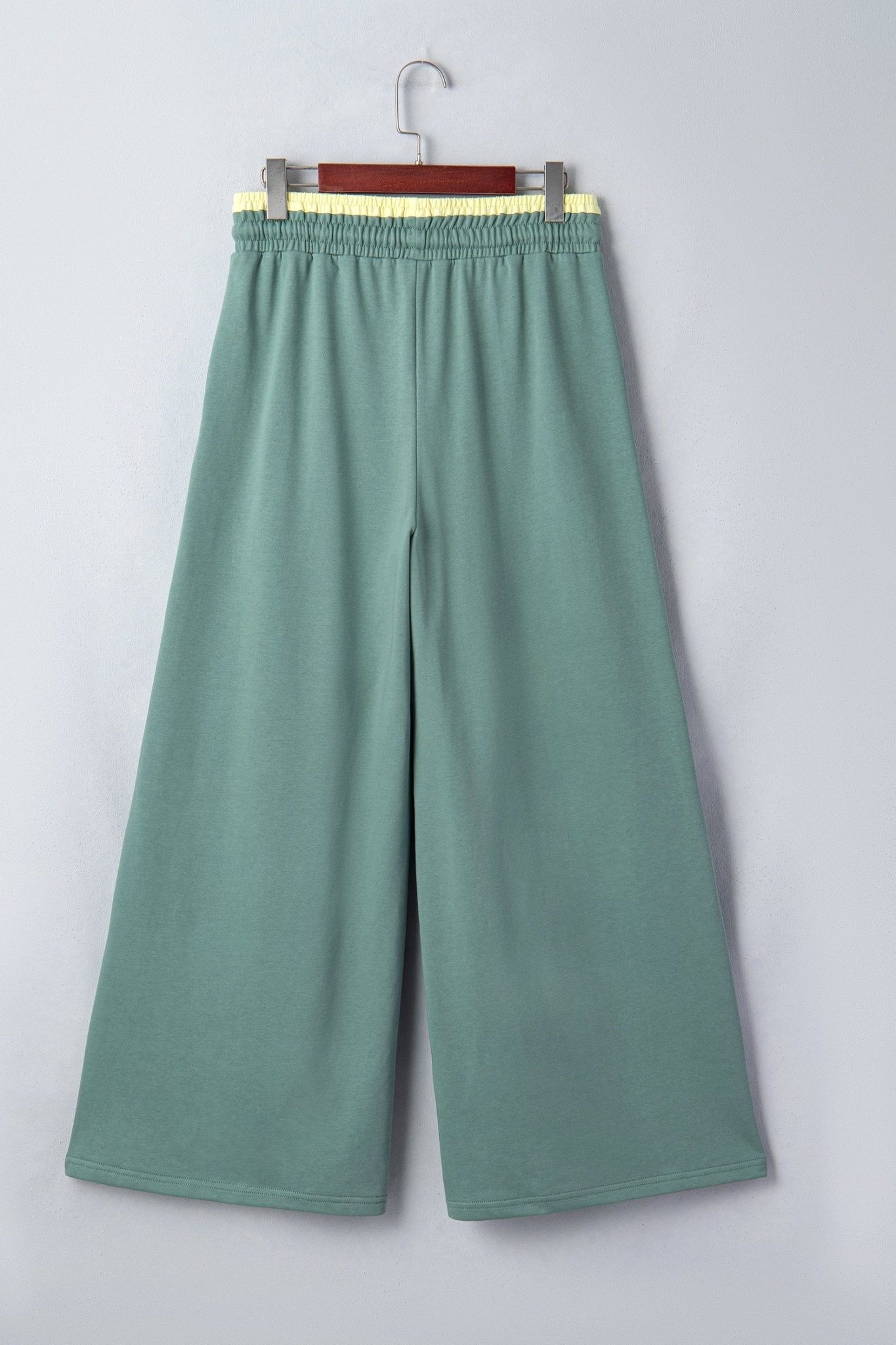 Sea Green Color Block Flower Patchwork Drawstring Contrasted Elastic Waist Wide Leg Pants - Loving It Shop