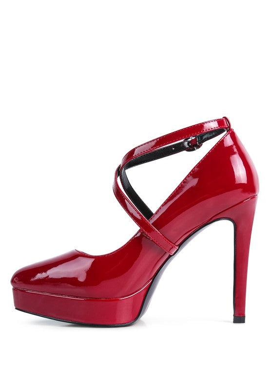 Pixie Dust Patent Faux Leather Cross Strap Pumps