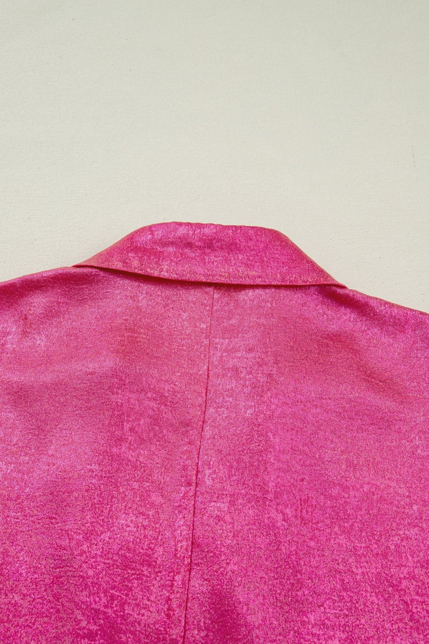Strawberry Pink Collared V Neck Half Sleeve Metallic Top - Loving It Shop