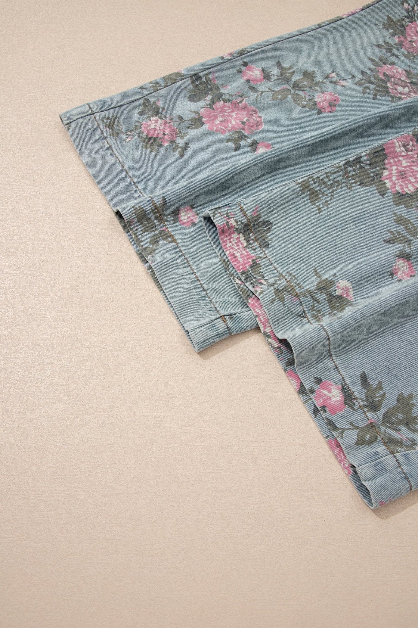 Beau Blue Floral Print Pleated High Waist Wide Leg Denim Jumpsuit - Loving It Shop