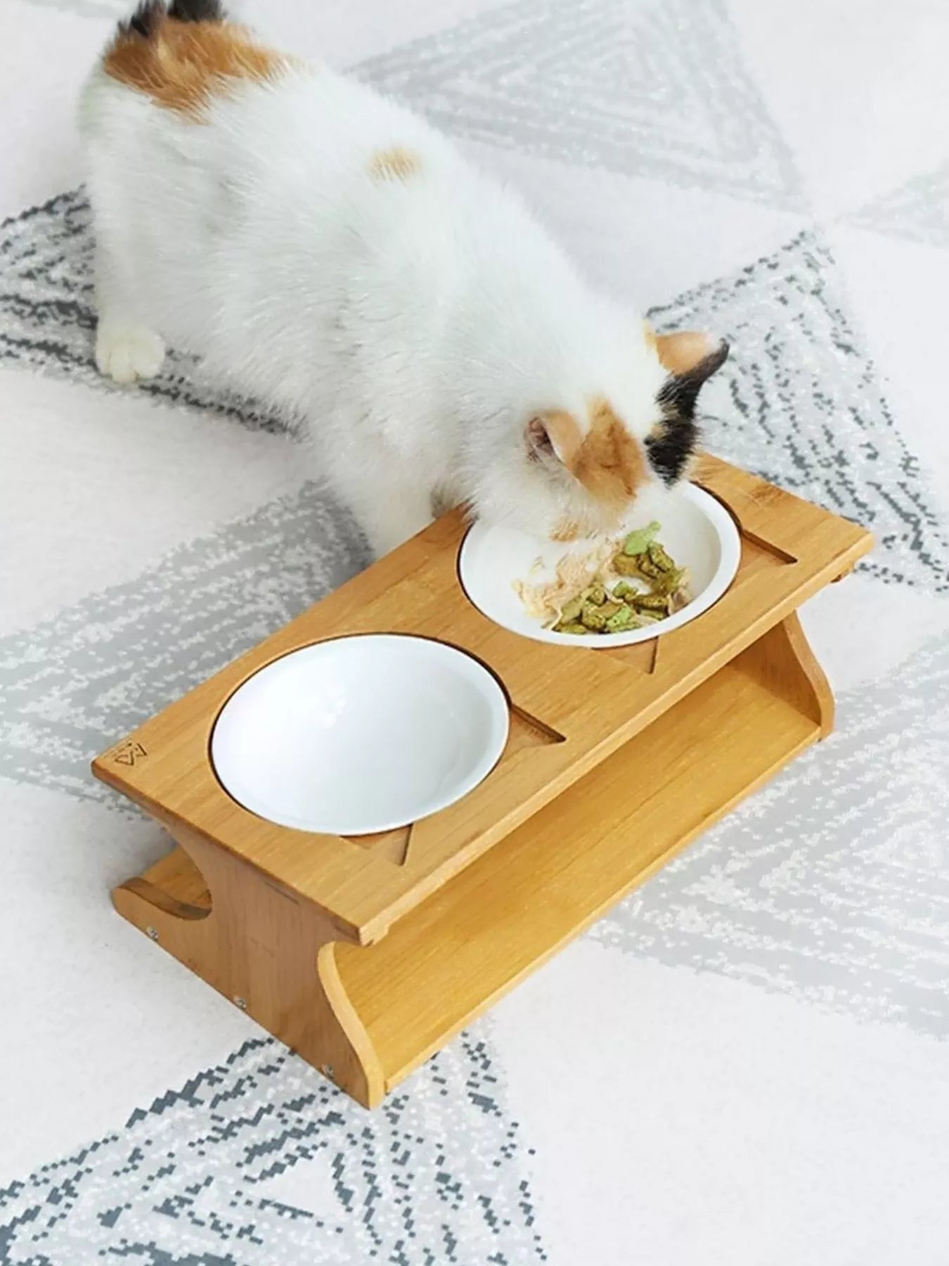 Elevated Double Ceramic Pet Bowls with Bamboo Stand - Loving It Shop