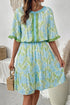 Sky Blue Floral Print High Waist Ruffle Short Sleeve Mini Dress - Loving It Shop