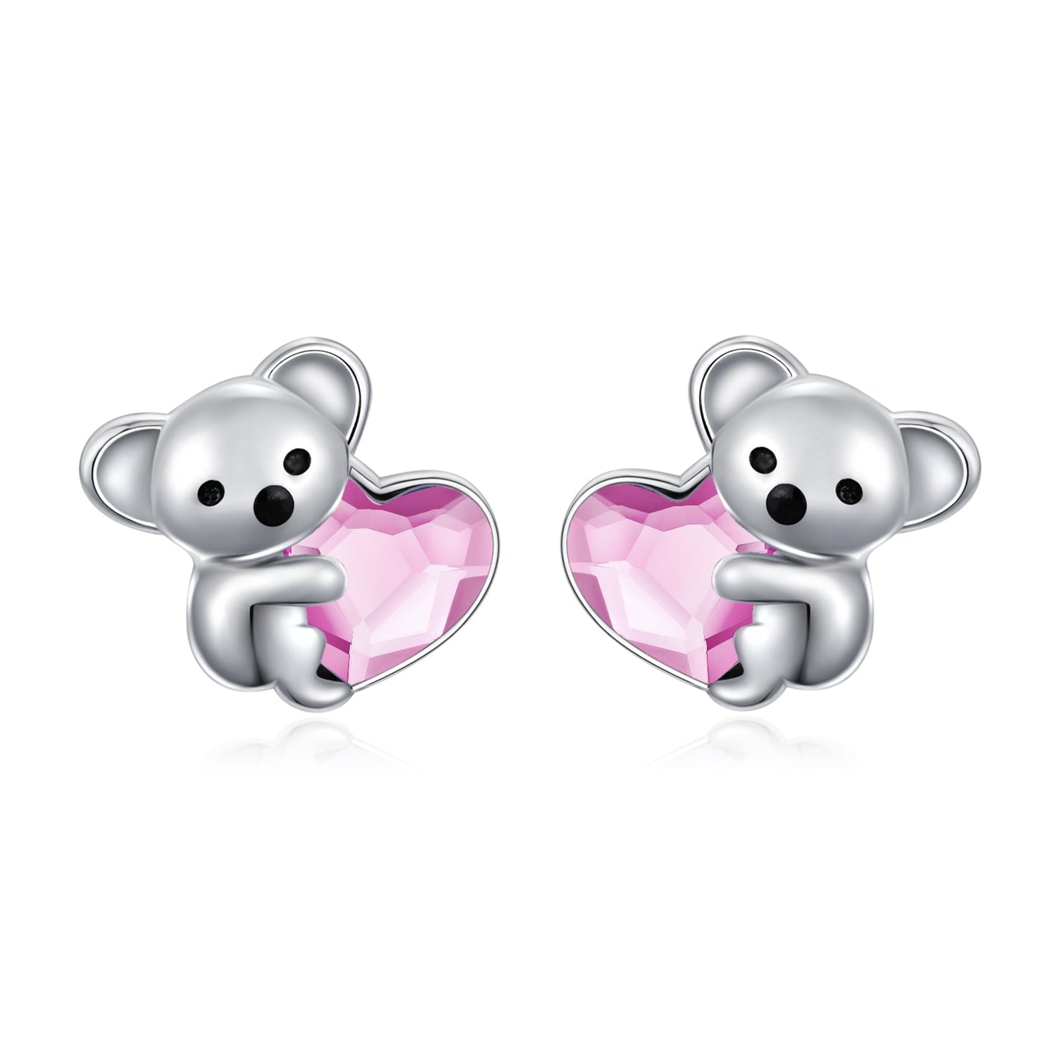 925 Sterling Silver Koala Bear Cute Animal Hypoallergenic Heart Crystal Earrings Jewellery