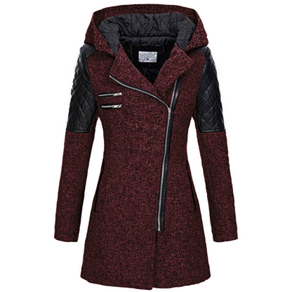Women Warm Slim Full Zipper Coat Thick Woolen Coat Female Fall Winter Windbreaker Hooded Diagonal Zipper Women&