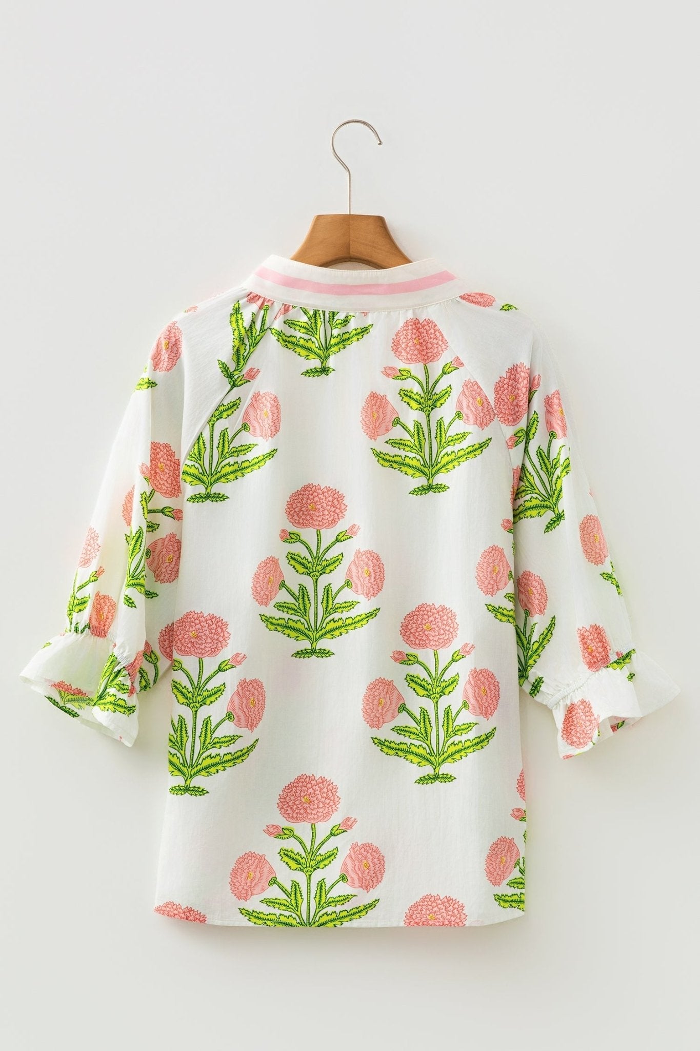 Casual Wild Flower Print V Neck 3/4 Sleeve Blouse - Loving It Shop