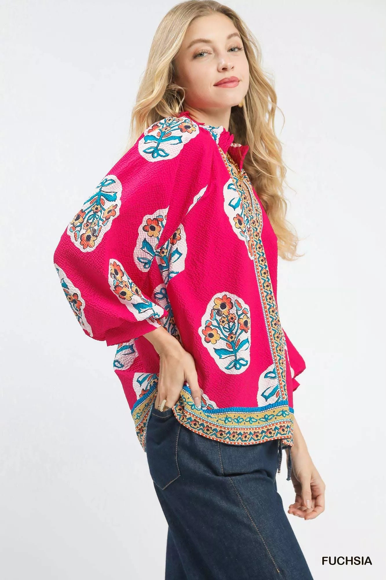 Boho Floral Print Tunic Blouse