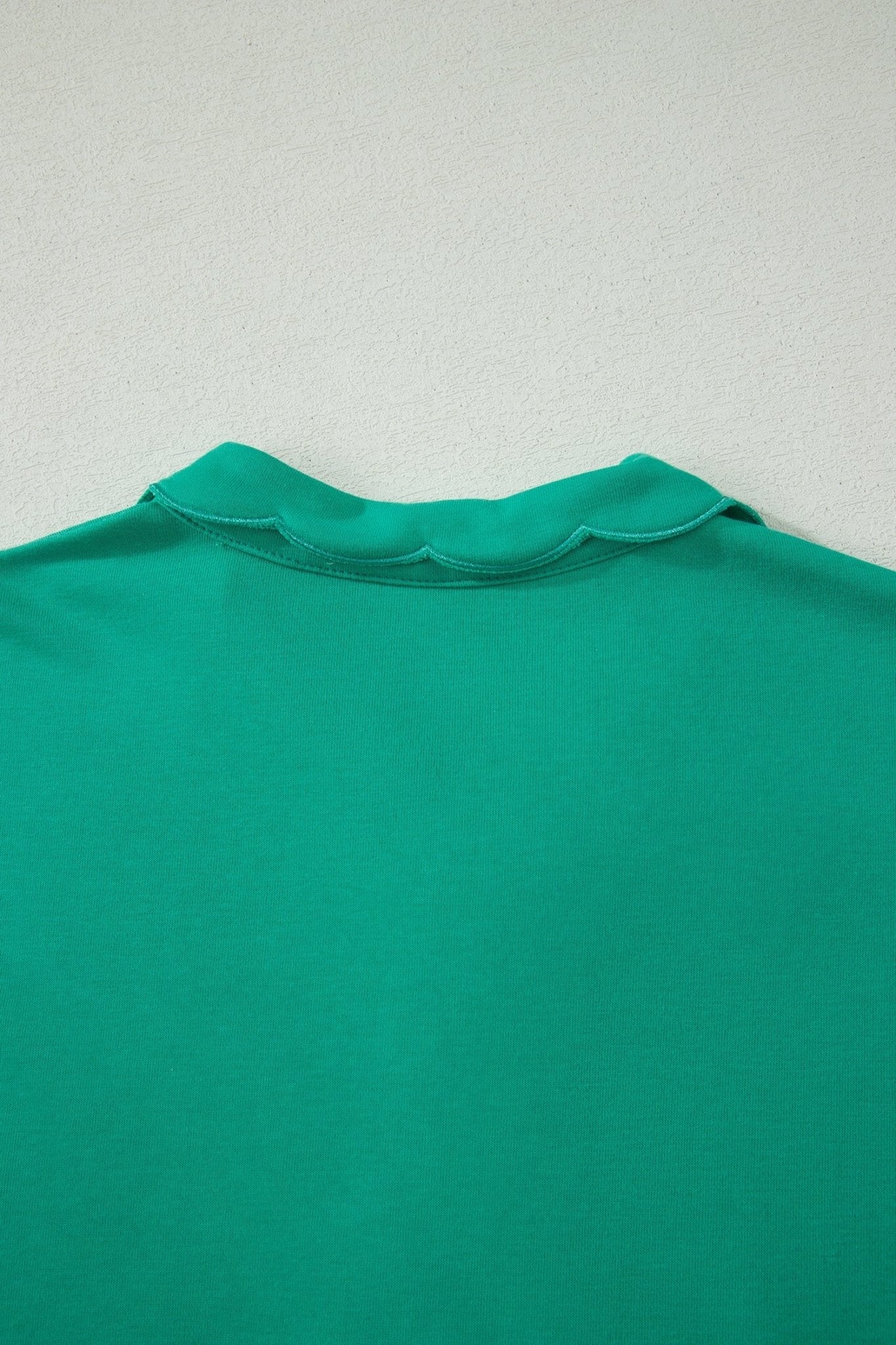 Sea Green Solid Color Snap Button Polo Collar Short Sleeve Scallop Hem Mini Dress - Loving It Shop