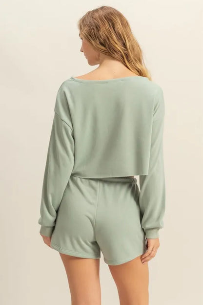 Boat Neck Long Sleeve Cropped Top