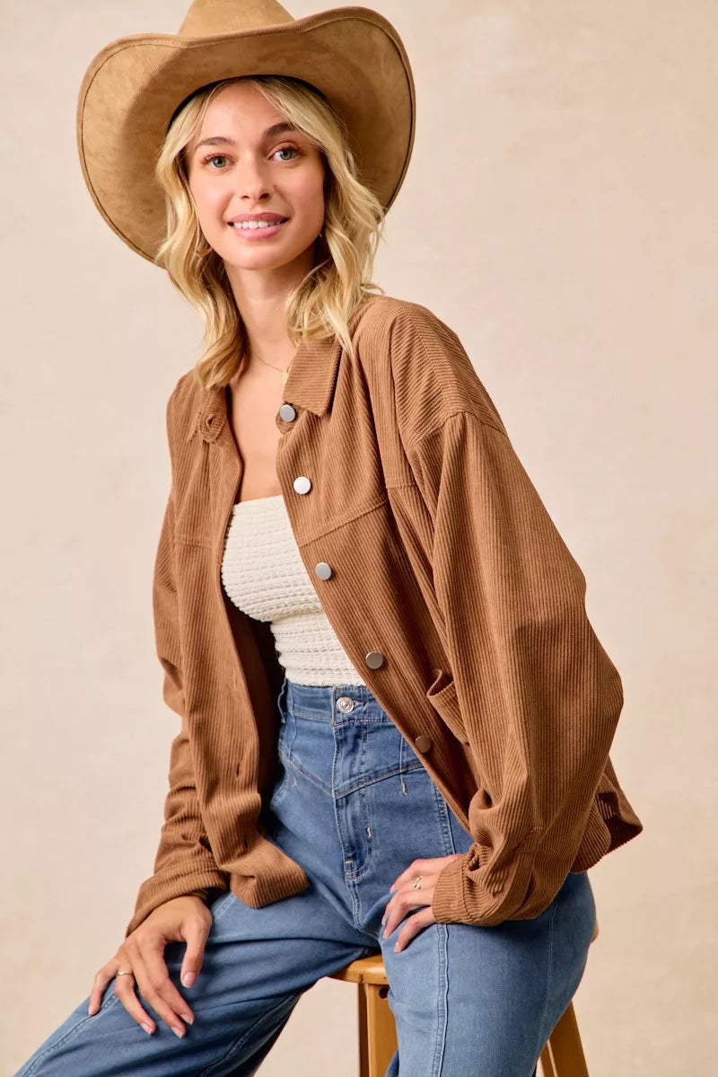 Corduroy Relaxed Fit Shacket with Back Pleat