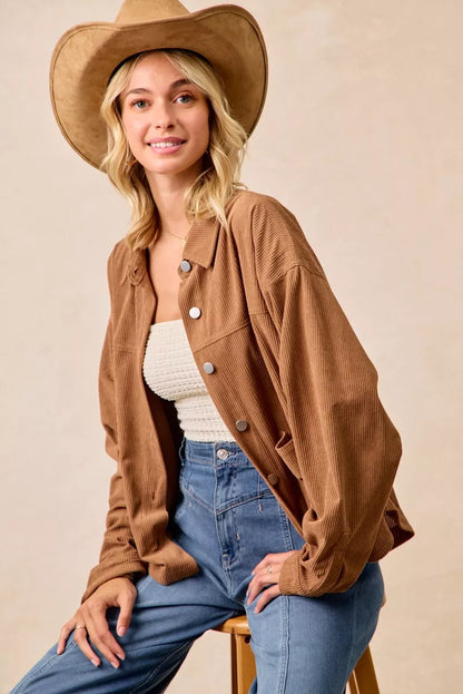 Corduroy Relaxed Fit Shacket with Back Pleat