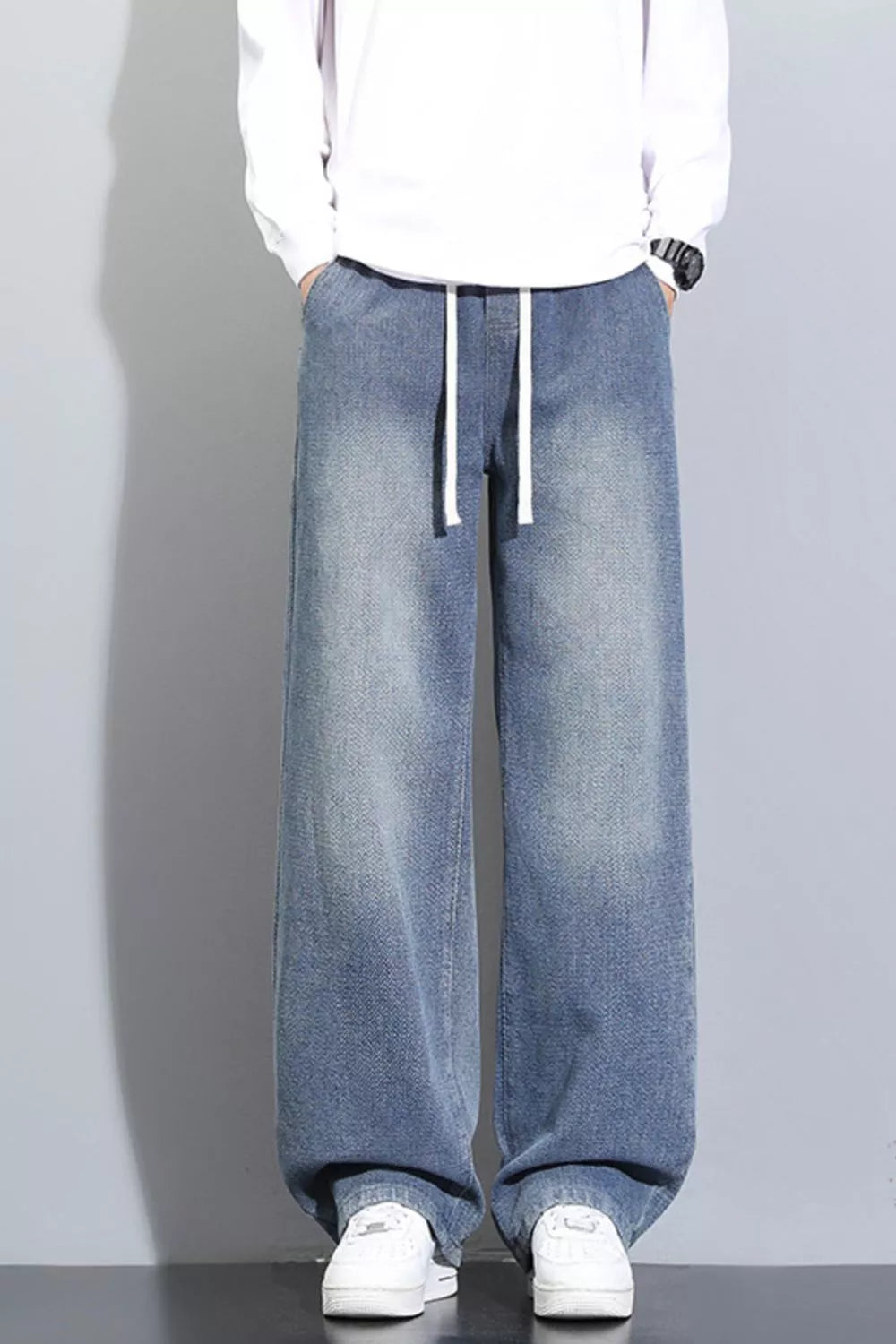 Men's Full Size Vintage Wash Wide Leg Jeans Plus Size