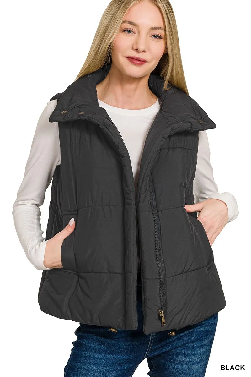 High Neck Zip-Up Vest Coat