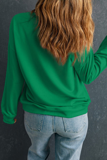 Dark Green St Patricks Clover Bow Printed Drop Shoulder Sweatshirt - Loving It Shop