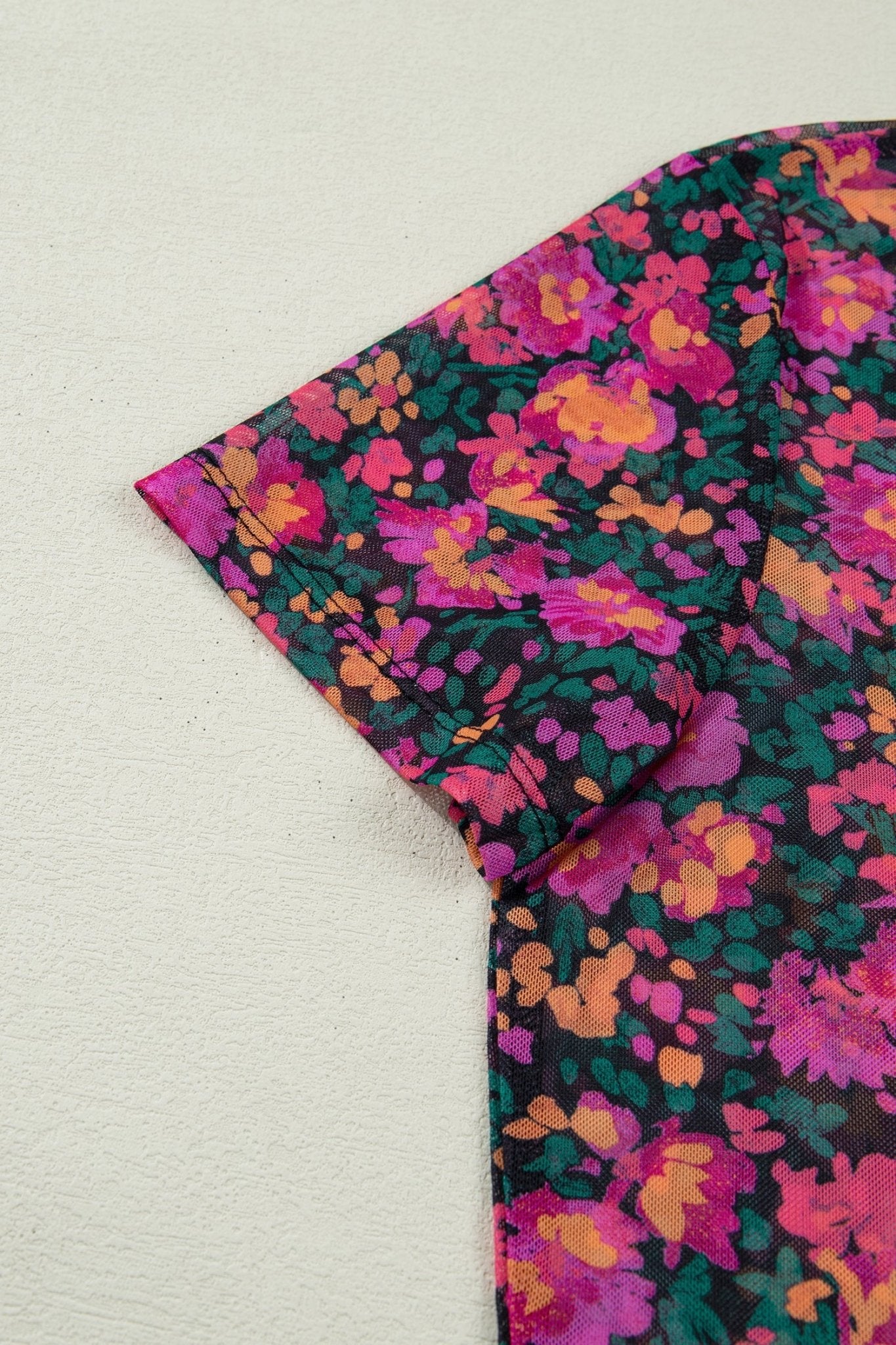 Rose Retro Floral Printed Mesh Short Sleeve Top - Loving It Shop