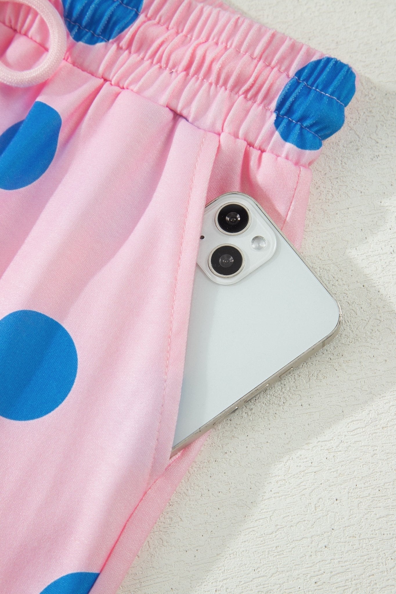 Pink Polka Dot Print V Neck Tee Short Set - Loving It Shop