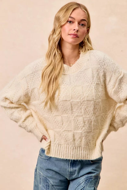 Checker Board Drop Shoulder Sweater