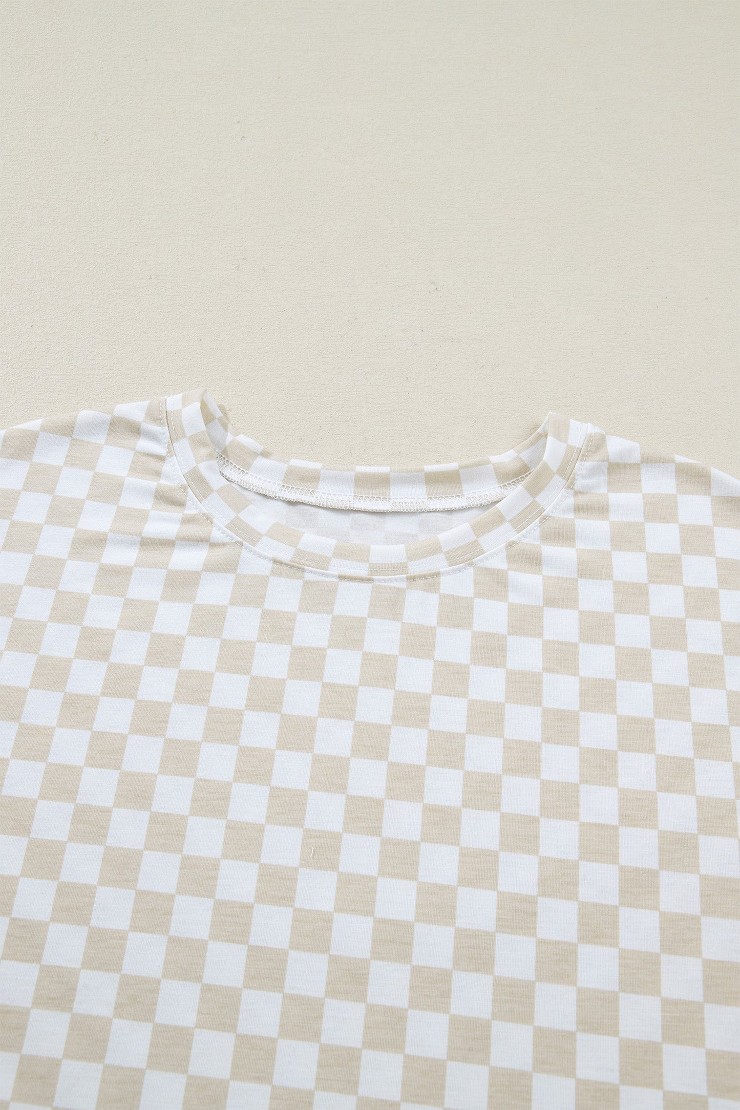 Khaki Checkered Print Half Sleeve Tee 2pcs Lounge Pant Set