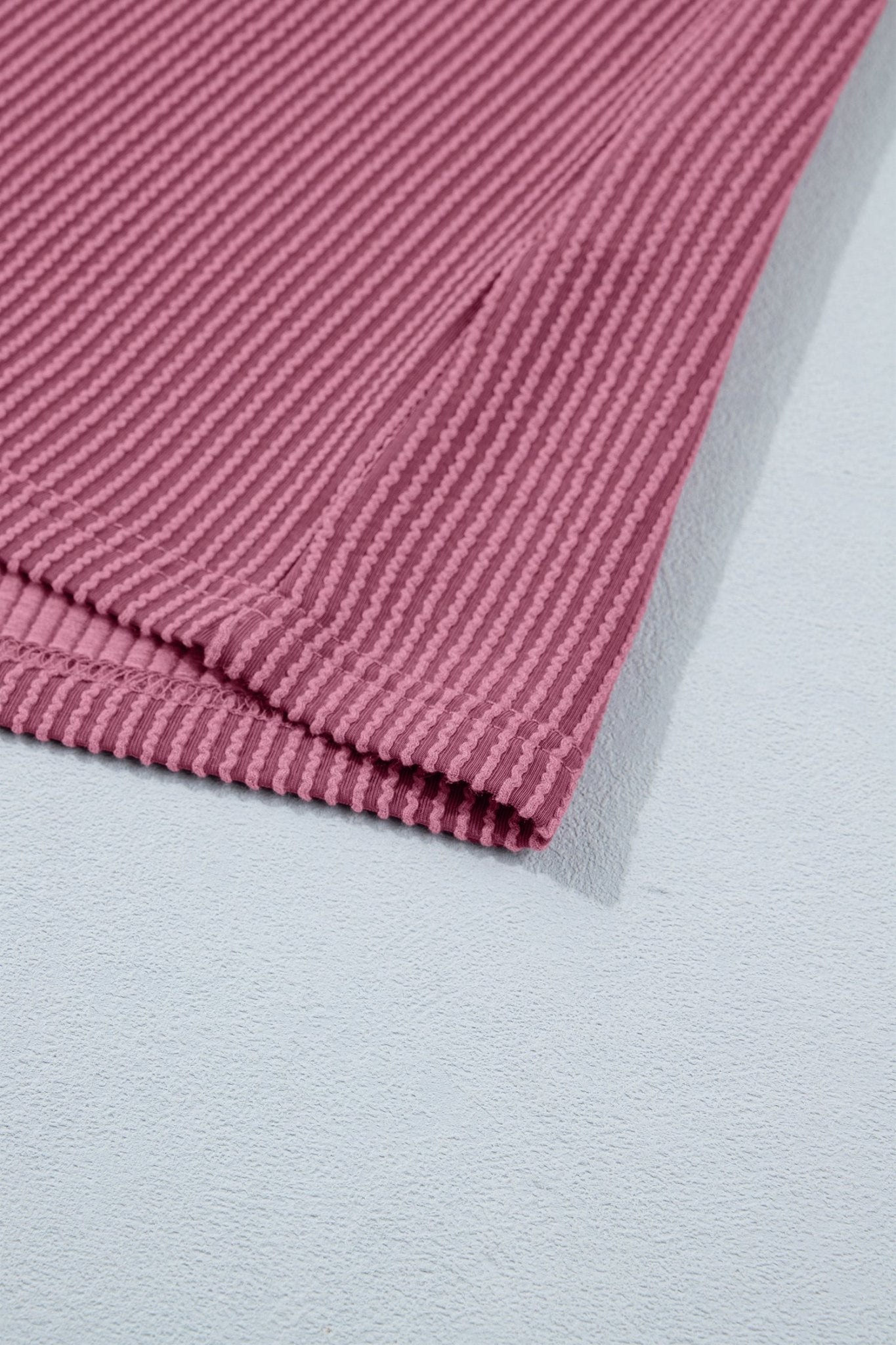 Pitaya Pink Twisted Ribbed Loose Tee Drawstring Elastic Waist 2pcs Short Set - Loving It Shop