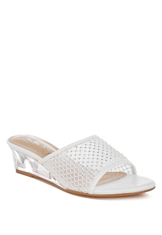 Tempra Mesh Clear Heel Wedge Sandals - Loving It Shop