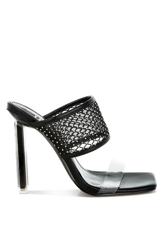 Salween Clear Embellished Square Toe Heels