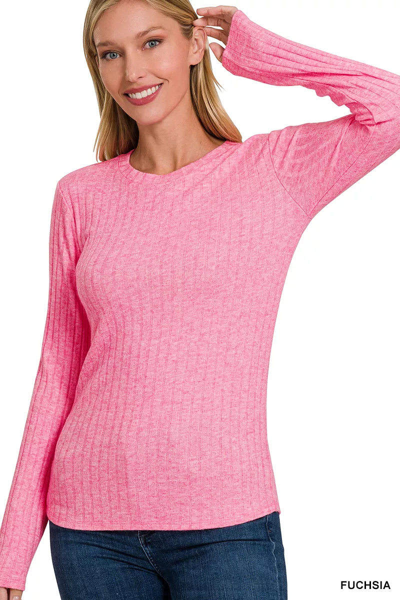 Ribbed Long Sleeve Round Neck T-Shirt