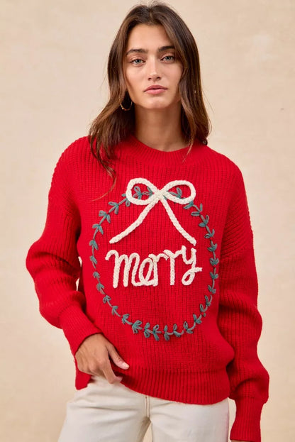 Christmas Wreath Merry Letter Knit Top