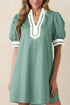 Canton Scallop Color Block Trim Puff Sleeve Mini Dress - Loving It Shop