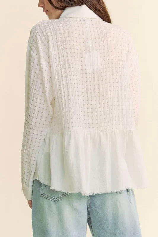 Davi &amp; Dani Garment Washed Jacquard Button Front Shirt