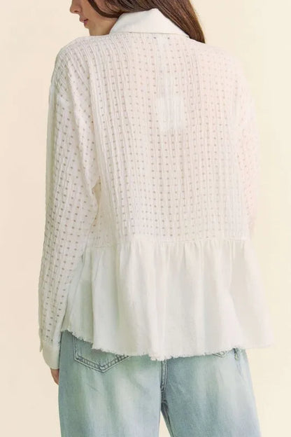 Davi &amp; Dani Garment Washed Jacquard Button Front Shirt
