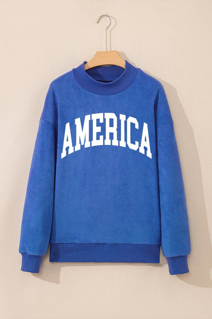 Dark Blue Mock Neck Reversible USA/America Graphic Sweatshirt - Loving It Shop