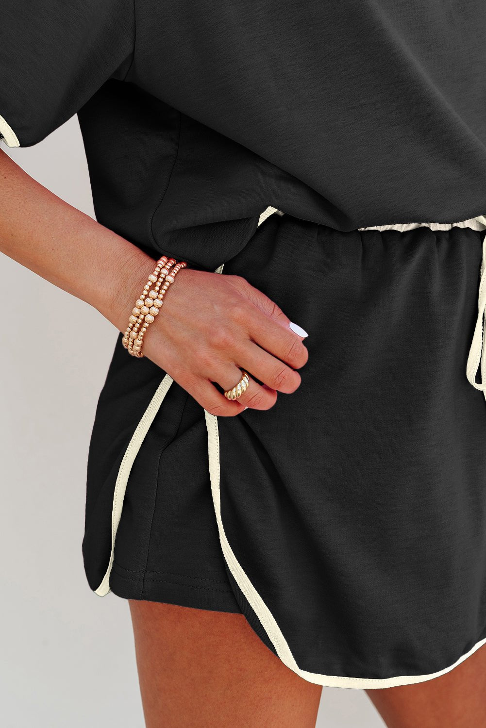 Black Colorblock Edge Drop Shoulder T Shirt and Skort 2Pcs Set - Loving It Shop