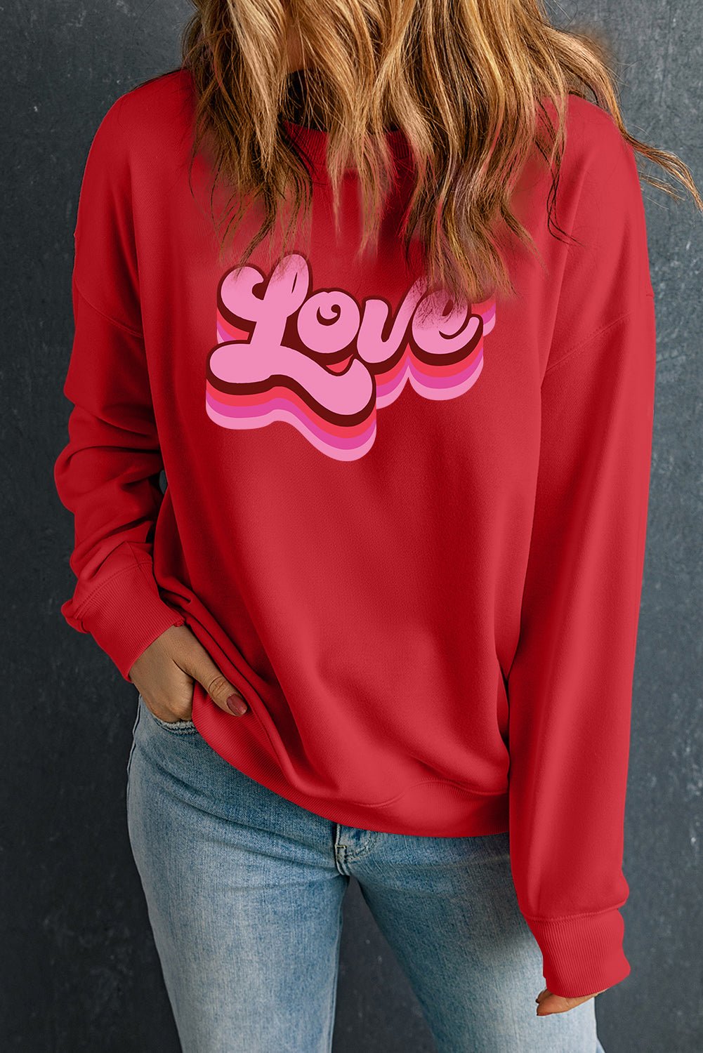 Red Love Printed Crewneck Valentines Pullover Sweatshirt - Loving It Shop