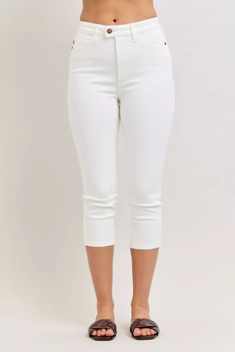 High Waist Extended Waistband Capri Pants with Spade Pockets