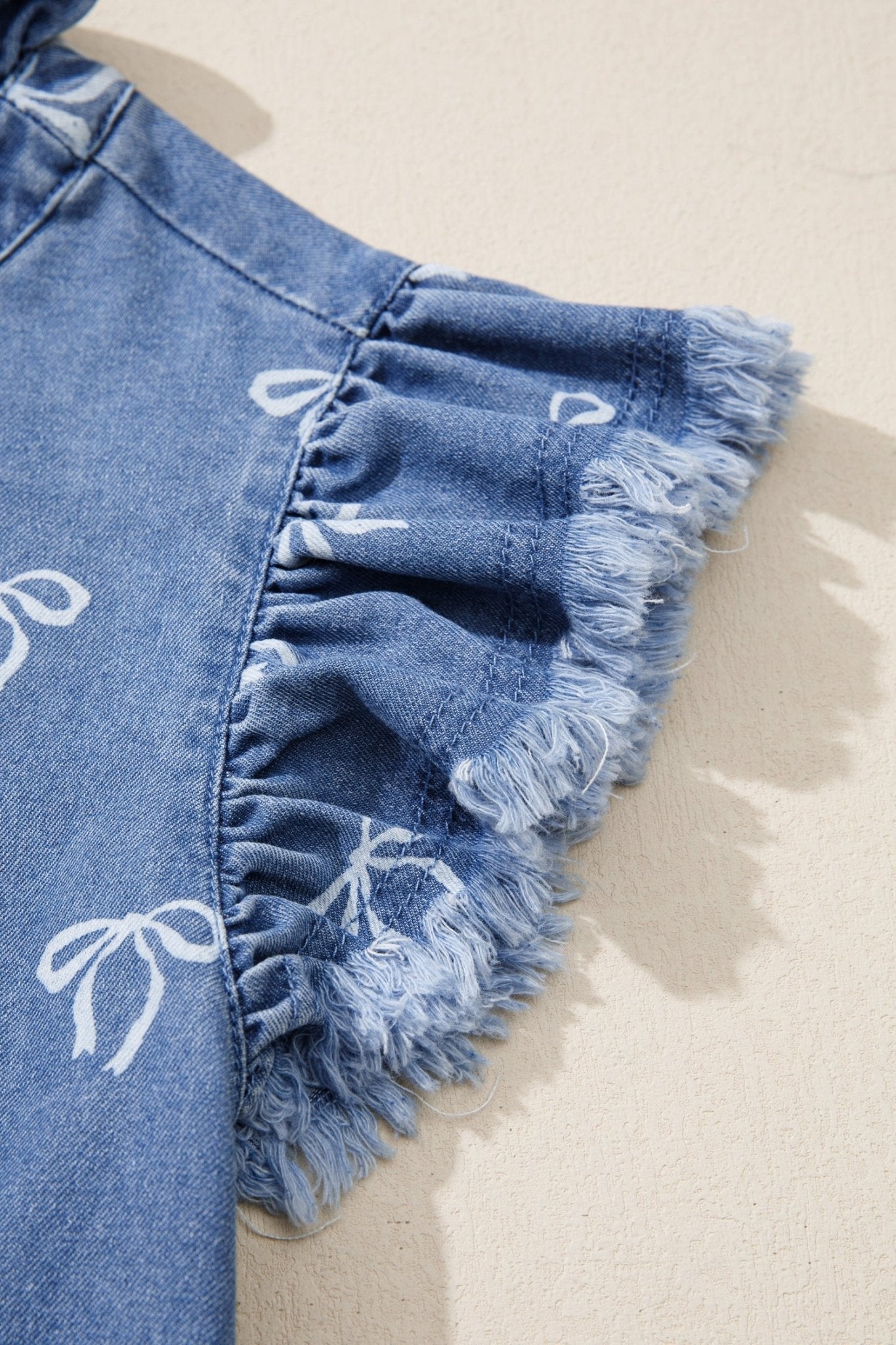 Blue Frilled Collar Flutter Sleeve Denim Top - Loving It Shop