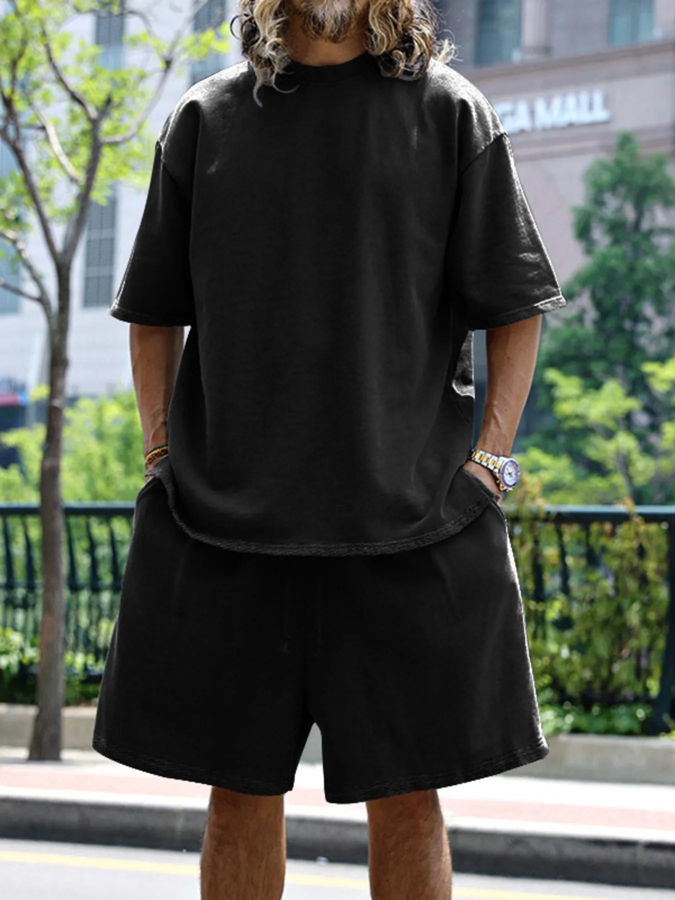 Men's Full Size Round Neck Short Sleeve Top and Shorts Set Plus Size