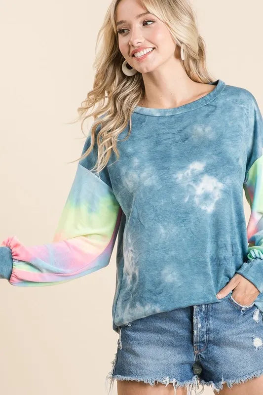 Tie Dye French Terry Top With Contrast Tie Dye