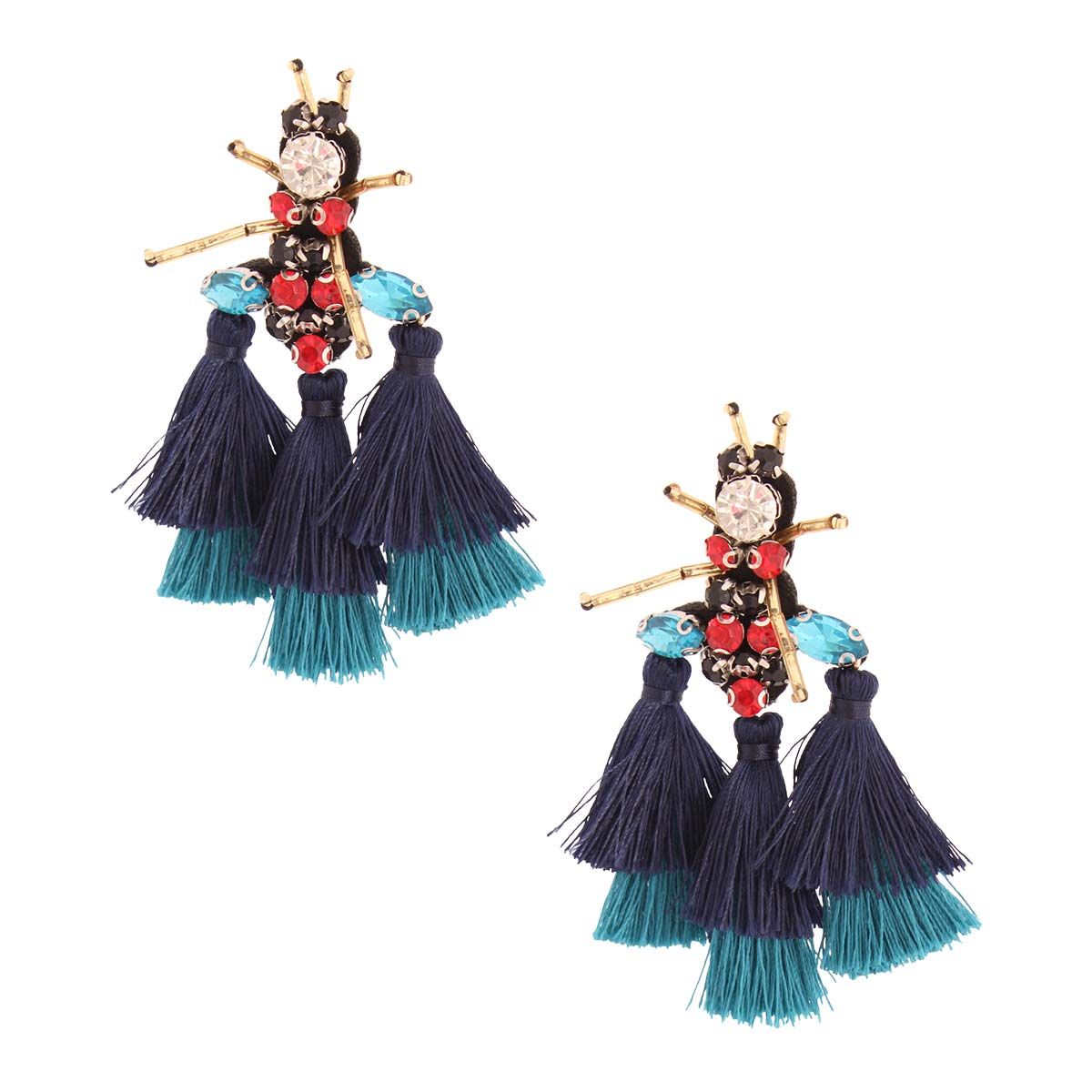Statement Earrings Rhinestone Tassel Navy Bee Stylish Fashion Jewelry