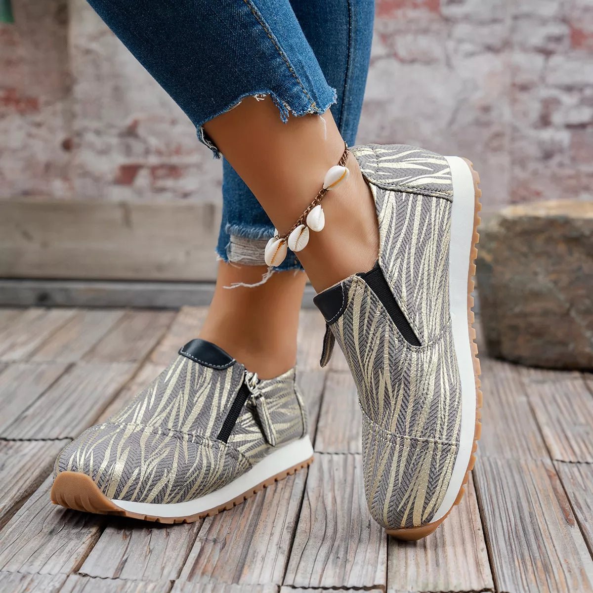 Round Toe Zipper Detail Slip - Ons - Loving It Shop