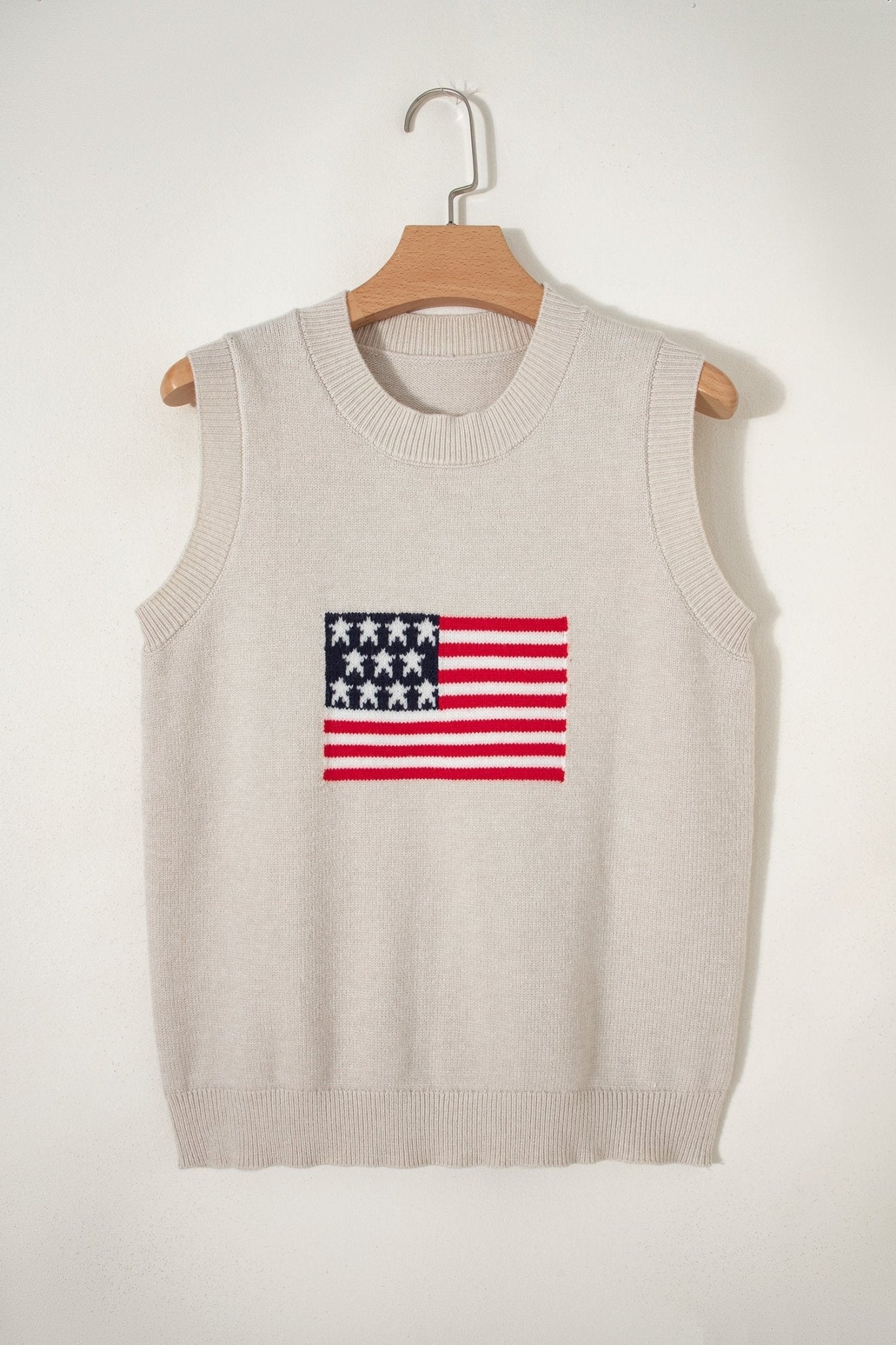 Parchment American Flag Sleeveless Sweater - Loving It Shop