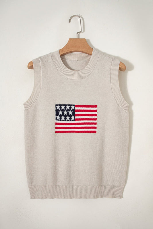 Parchment American Flag Sleeveless Sweater - Loving It Shop