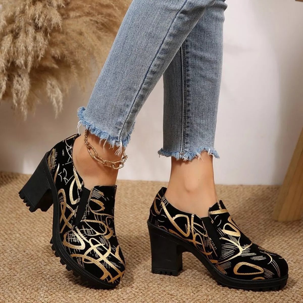 Round Toe Block Heels Pumps - Loving It Shop