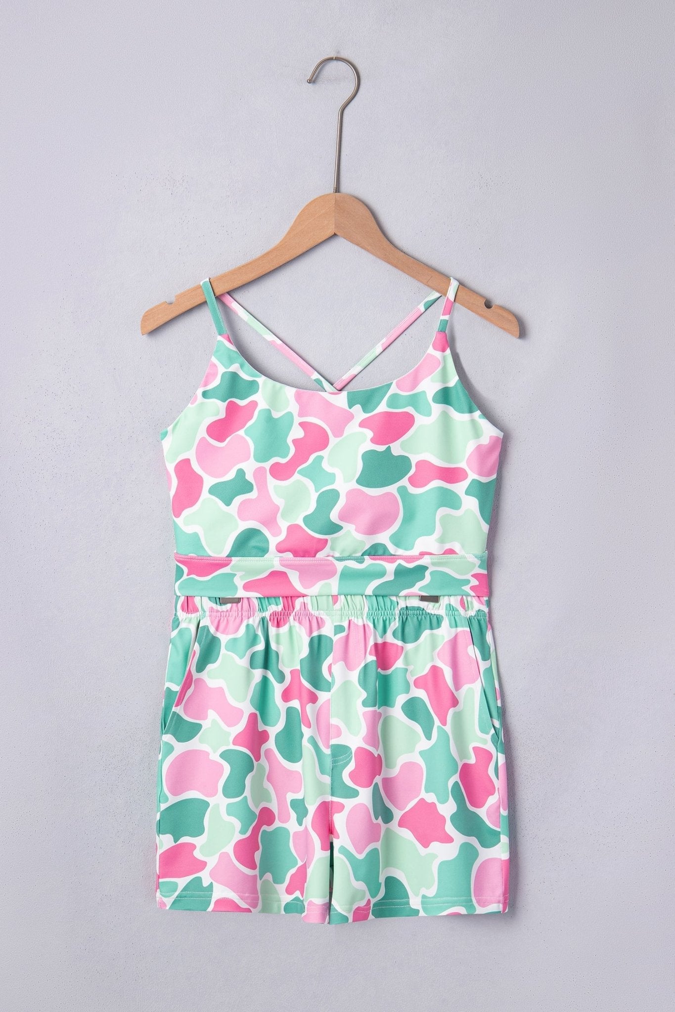 Green Camouflage Printed Cropped Tank Athleisure 2pcs Short Set - Loving It Shop