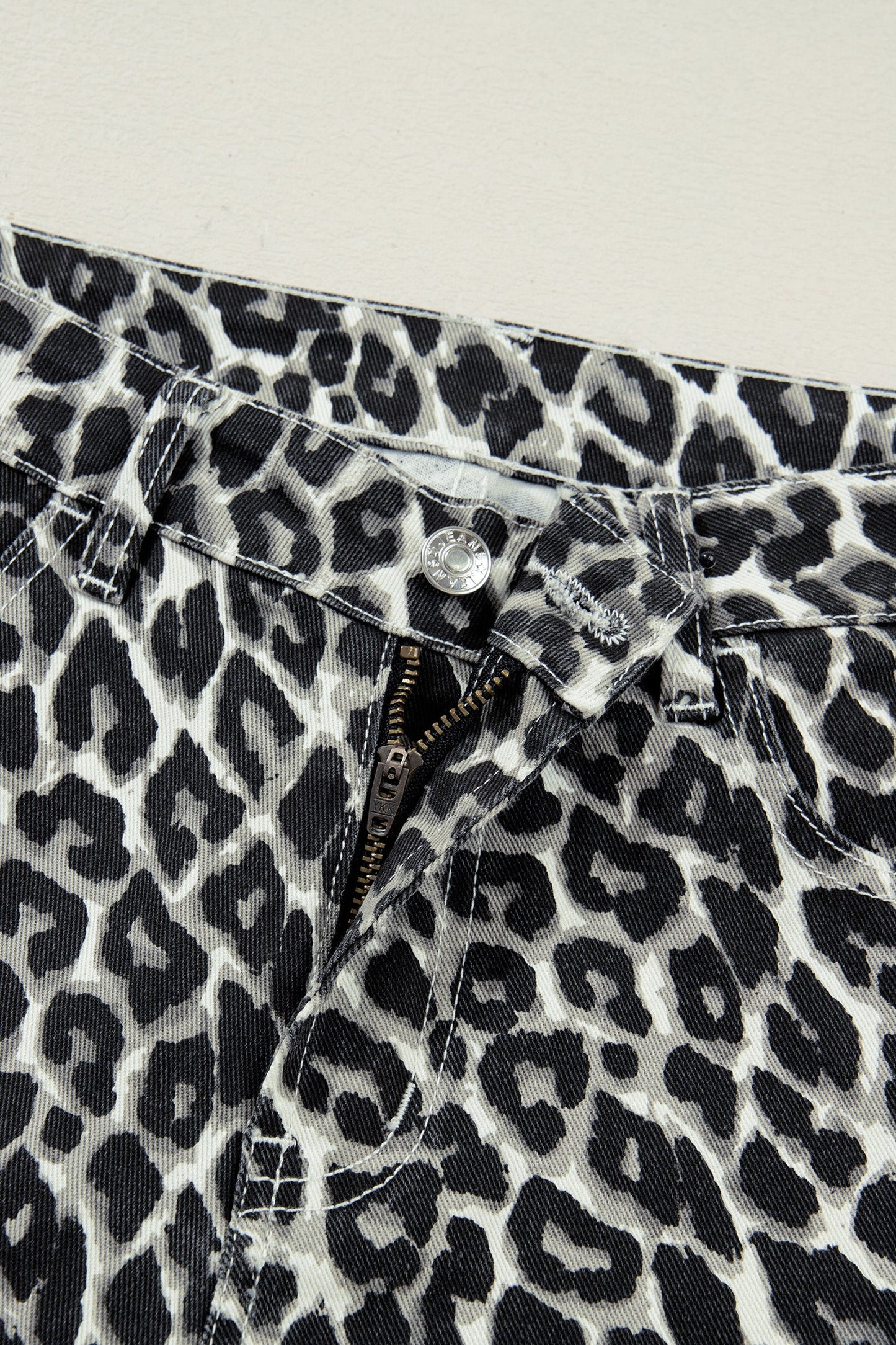 Black Leopard Print Barrel Jeans