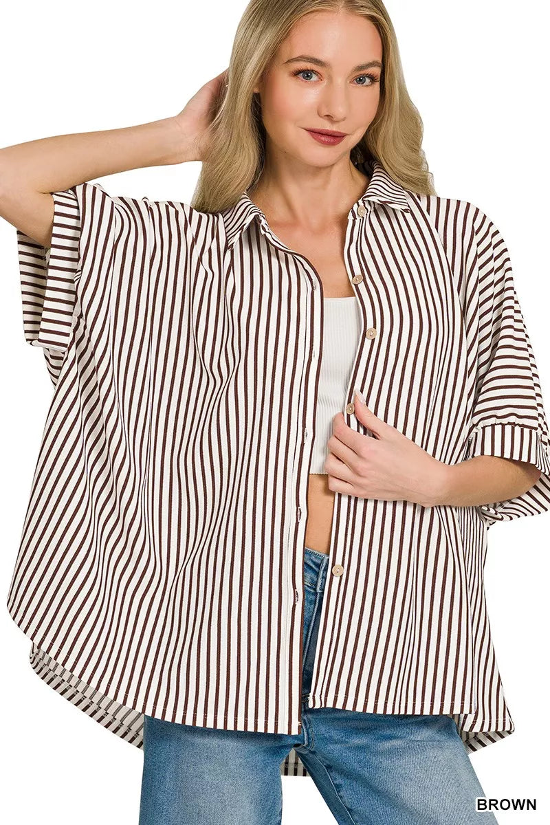 Oversized Stripe Button Down Shirt