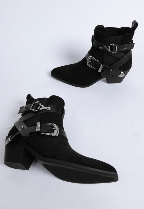 Raveta Microfiber Buckle Strap Western Boots