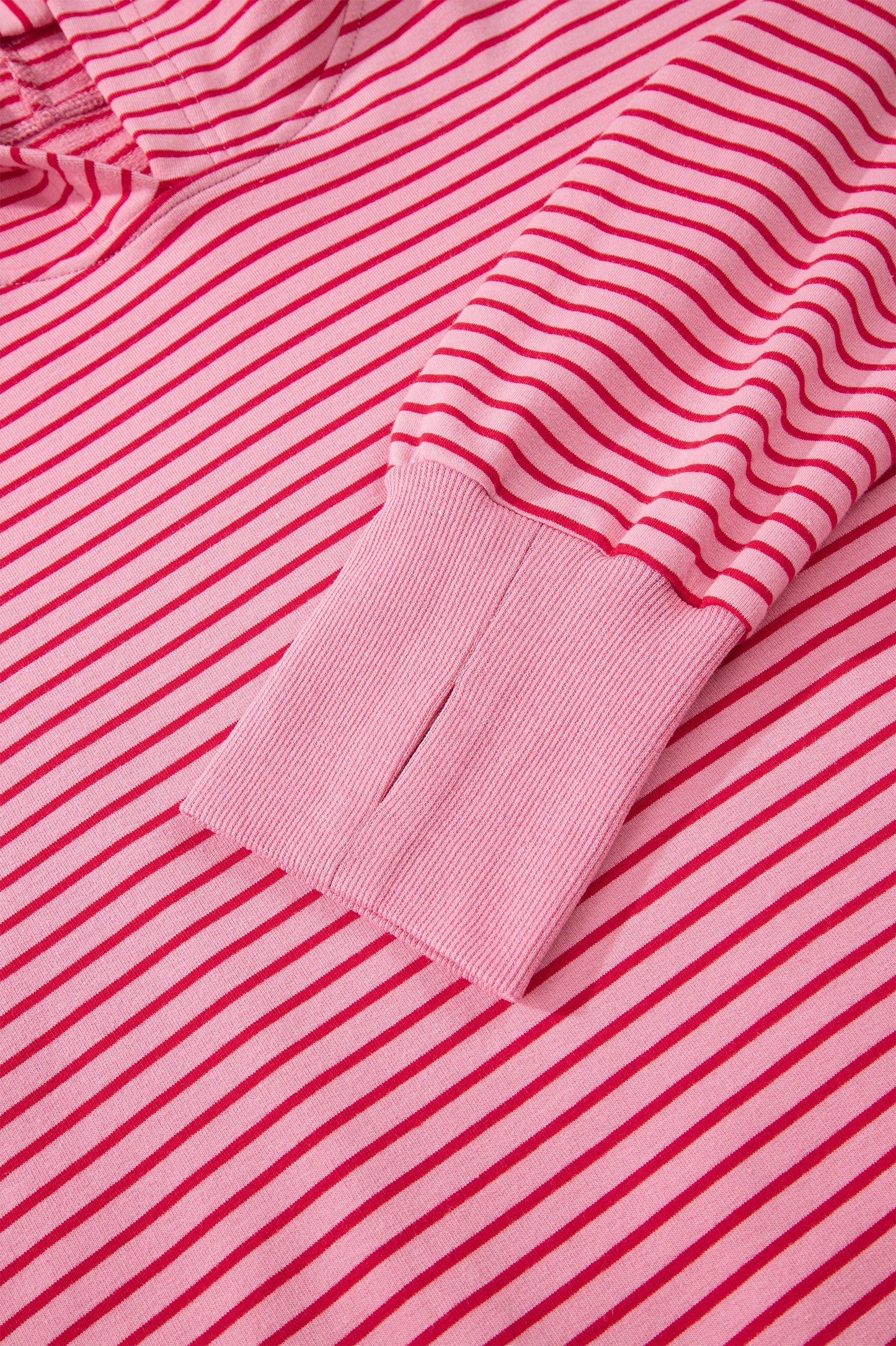 Rose Stripe Thumbhole Side Slits Drop Shoulder Loose Fit Hoodie
