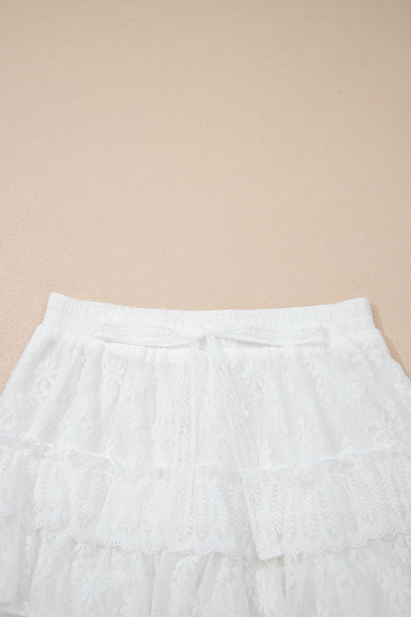 White Lace Ruffle Tiered Drawstring Elastic Waist Sweet Shorts - Loving It Shop