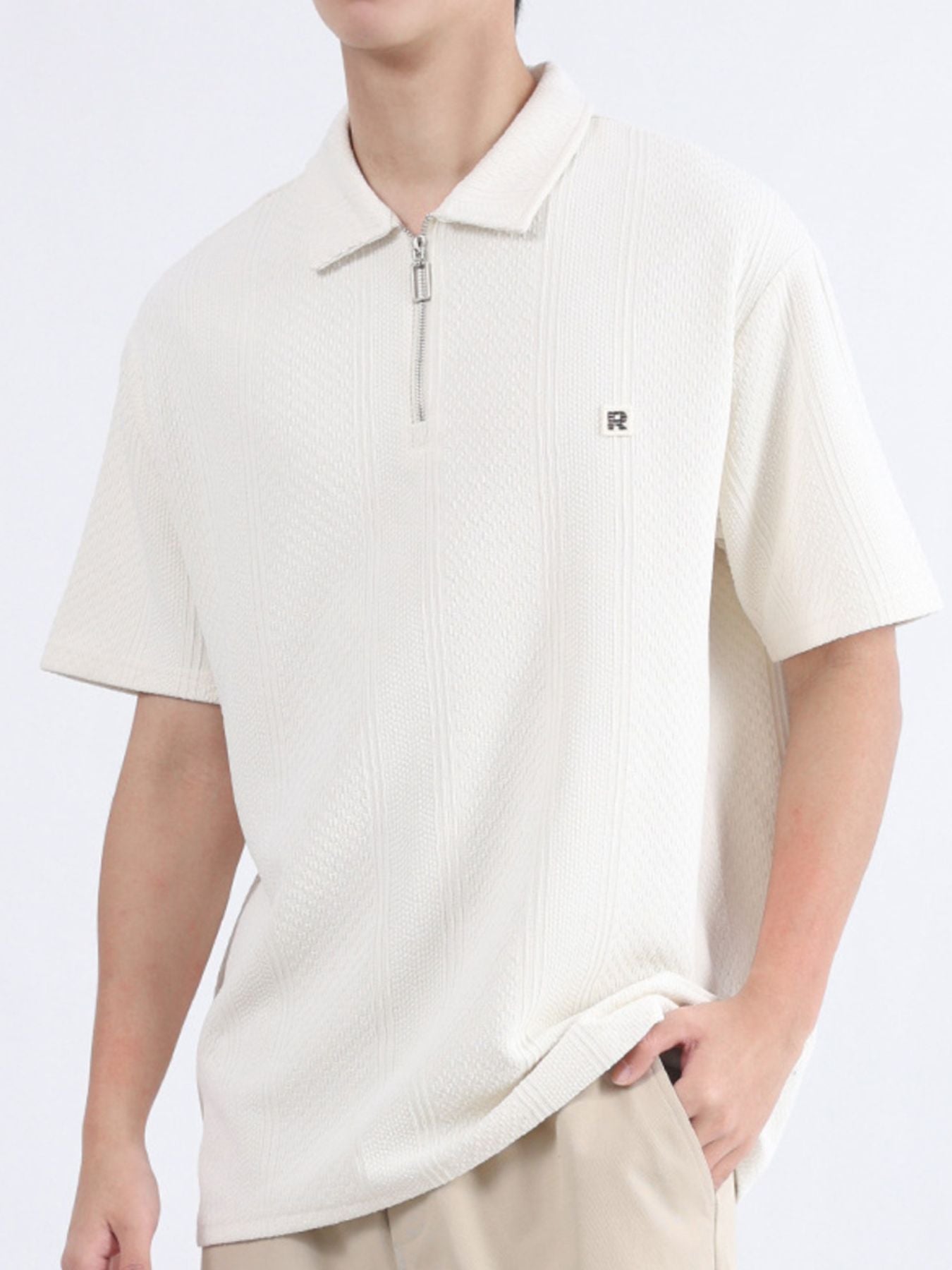 Men's Plus Size Zipper Detail Short Sleeve Polo
