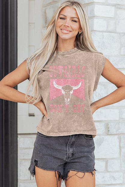 Smoke Gray Cowboy &amp; Beer Western Graphic Mineral Wash Tank Top
